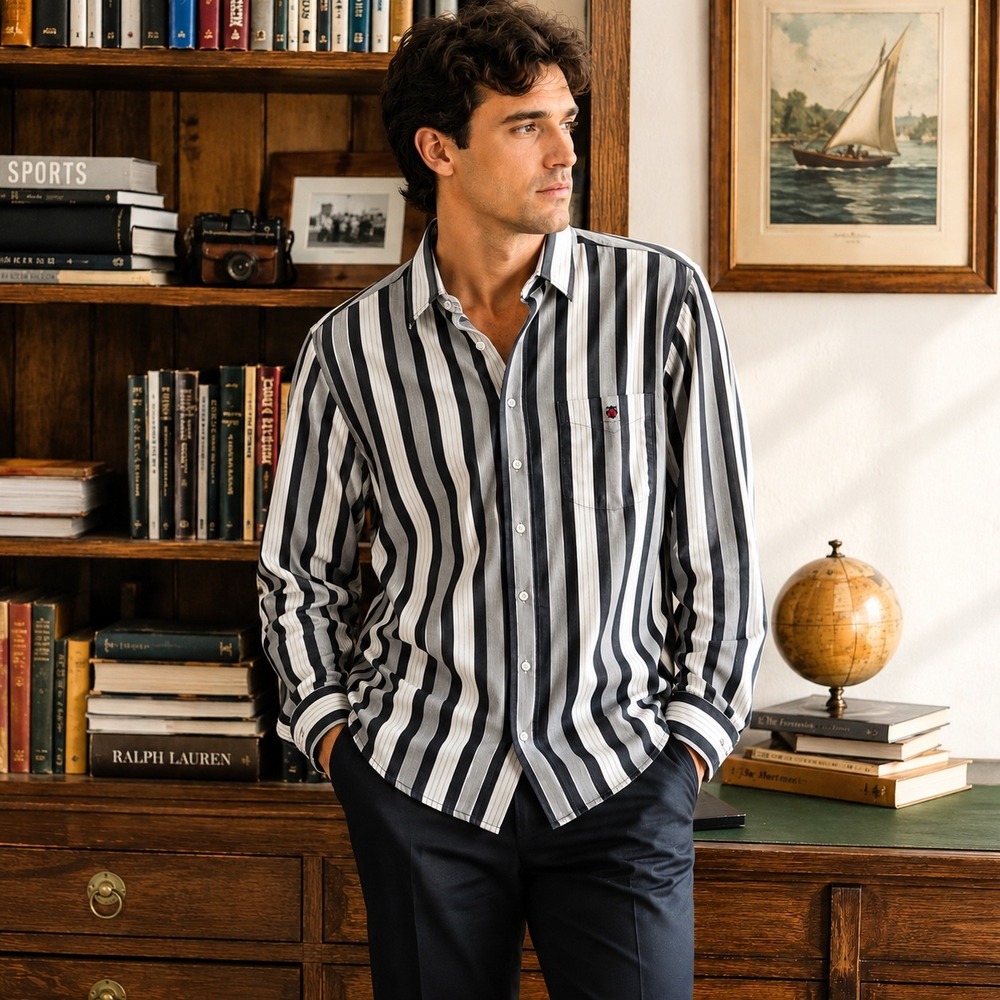 Mens Twills Campus Striped Long Sleeve Button Up Shirt XL
